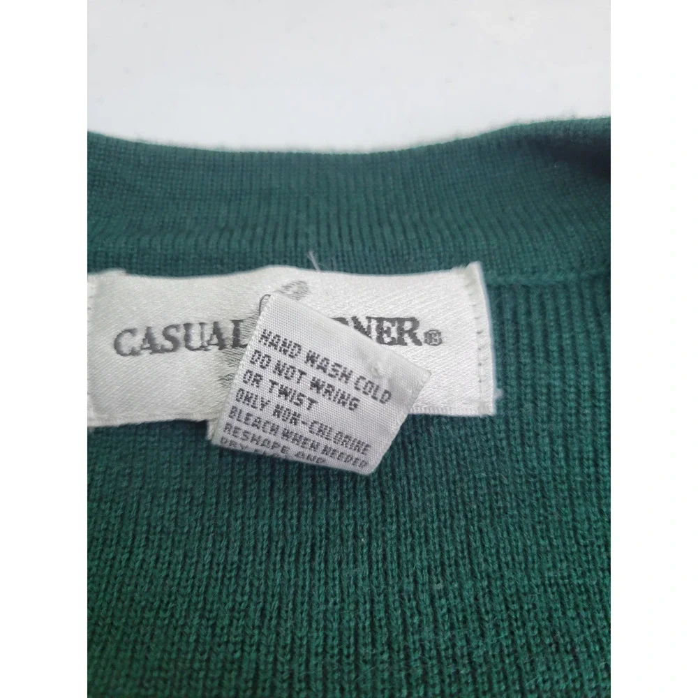 Casual Corner Green Embroidered Wool‎ Blend Cardigan Sweater Women's Size Large